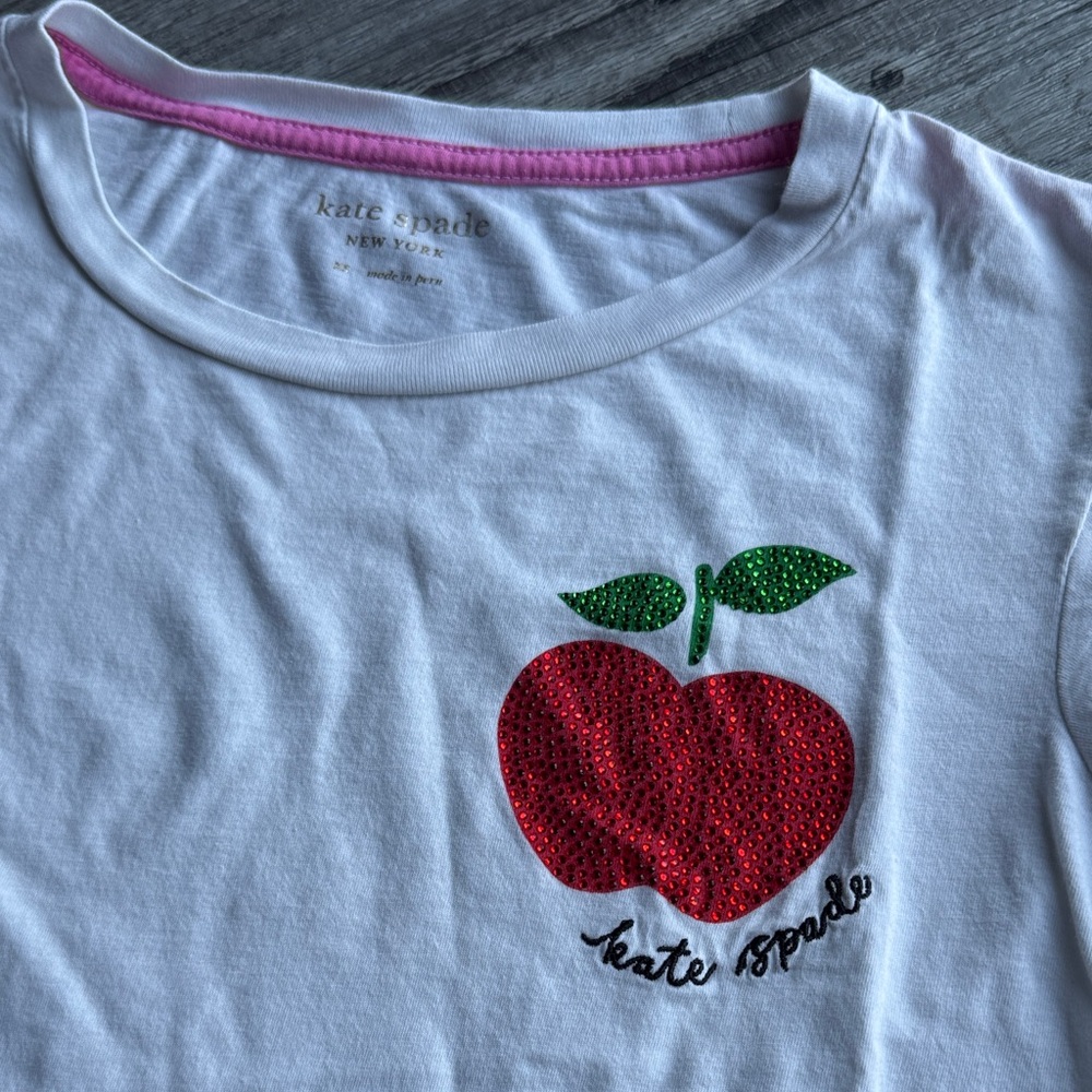 ✨ Kate Spade New York Embroidered Gems Apple Tee Women XS ✨Chic Cute vintage